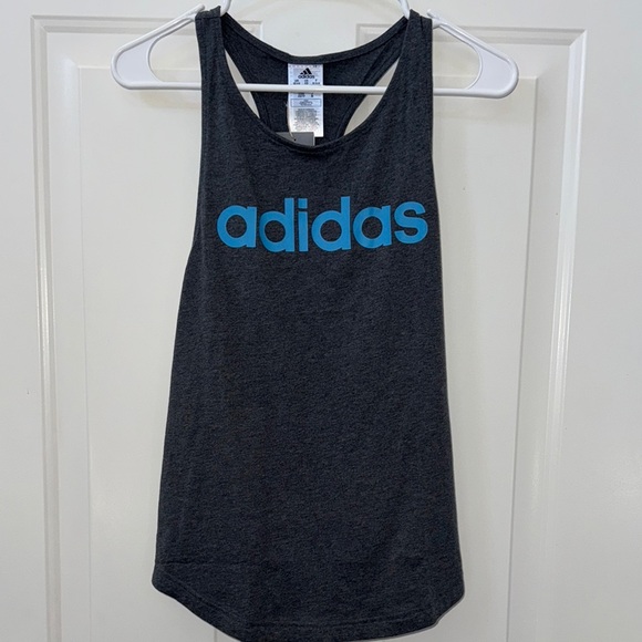 adidas Tops - Adidas Dark Gray Tank Top with Blue Logo